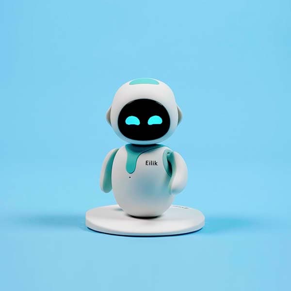 Blue and white Eilik desktop companion robot