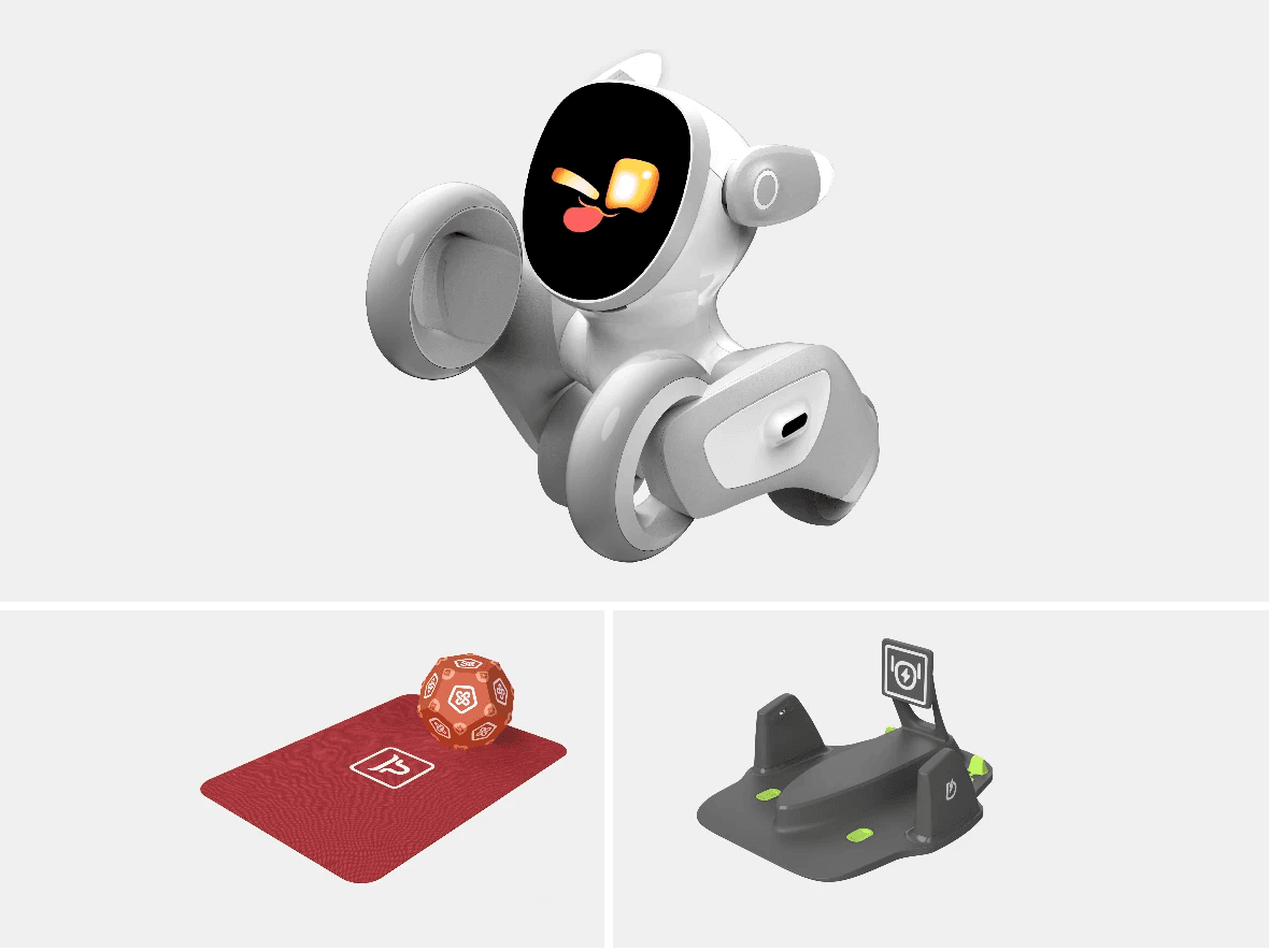 Loona Petbot with a charging dock and game mat